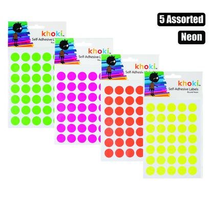 Labels self adhesive neon round asstd