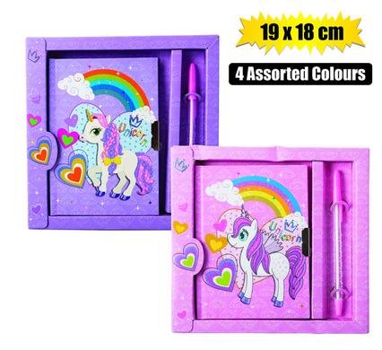 Novelty unicorn notebook w/pen 19x18cm