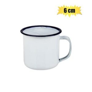 Mug enamel 6cm white w/blue rim