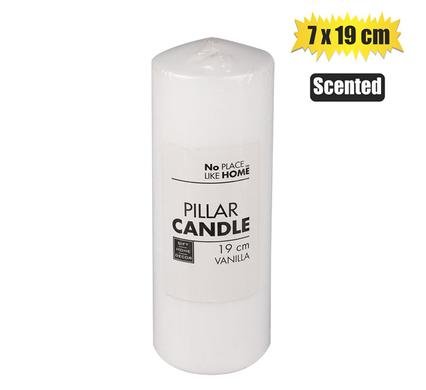 Candle pillar round white 19x7cm scented