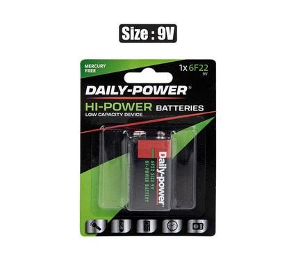 Batteries h/power size:9volt/6f22 - 1pce