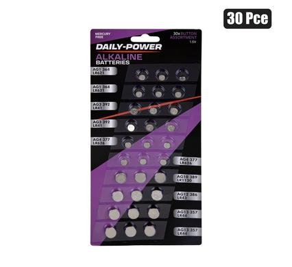 Batteries alkaline 1.5v 30pce asstd
