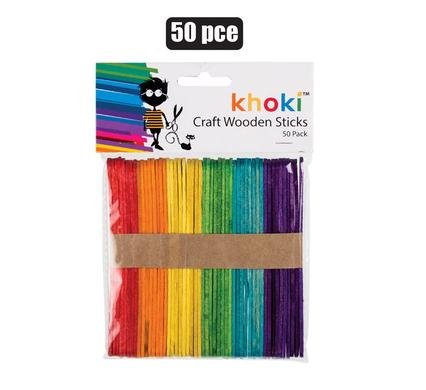 Art+craft wooden lolly sticks colour 50