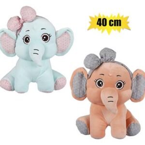 Plush wild elephant w/bow sitting 40cm