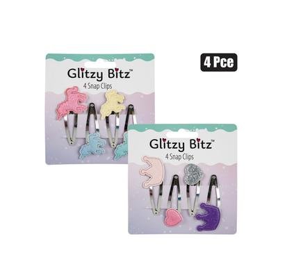 Hair clip 4pc heart & crowns snap-on