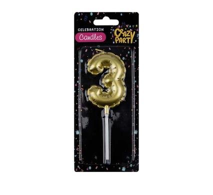 Candle birthday balloon no.3-gld 5cm