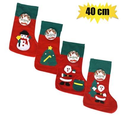 Xmas stocking felt w app 40cm asstd