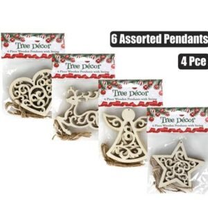 Xmas tree decor wooden pendants 4pc