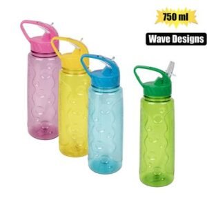 Water bottle 730ml w/straw wave design