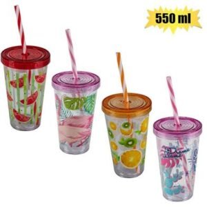 Tumbler w/straw 550ml assorted