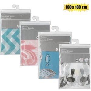 Shower curtain pl w/12 hooks 180x180cm