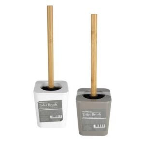 Toilet brush bamboo handle w/stand asstd