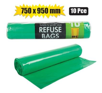 Refuse bag green 10pc 750x950mm
