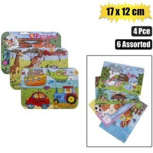 Puzzle wood tin asstd designs & pieces b