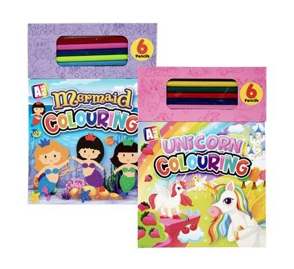 Book colouring pad girls w/pencils asstd