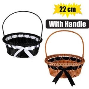 Woven plastic basket w/handle 22cm