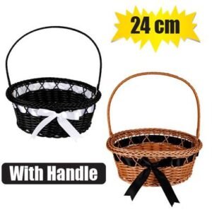 Woven plastic basket w/handle 24cm