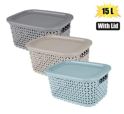 Basket pl pointy 28x38x18cm 15l w/lid