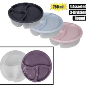 Lunch box clear base 3-div 750ml round