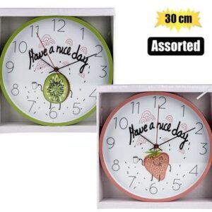Clock wall pl round fruit 30cm asstd